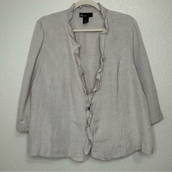 Lane Bryant Linen Blend Gray Ruffle 3/4 Sleeves Cardigan - Picture 1 of 11
